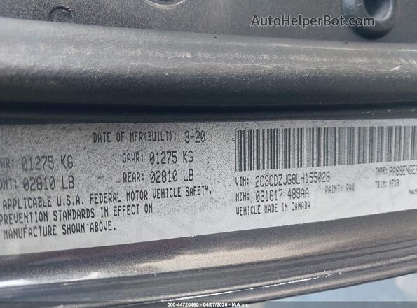 2C3CDZJG8LH155028 2020 DODGE CHALLENGER Gray Widok komory silnika