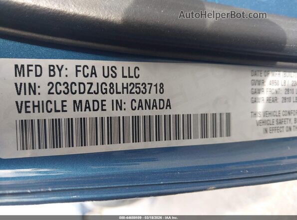 2C3CDZJG8LH253718 2020 DODGE CHALLENGER Синий Вид подкапотного пространства