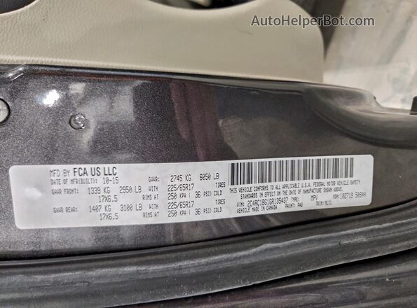 2C4RC1BG1GR135437 2016 CHRYSLER TOWN Угольный Вид наклейки с VIN-кодом