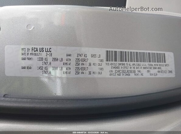 2C4RC1BG2JR236168 2018 CHRYSLER PACIFICA Silver Вид підкапотного простору