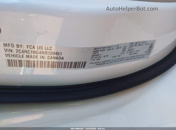 2C4RC1BG4RR120451 2024 CHRYSLER PACIFICA Белый Вид подкапотного пространства