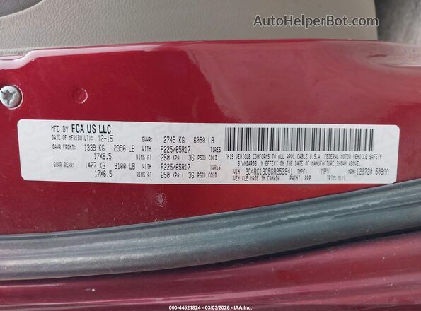 2C4RC1BG5GR252941 2016 CHRYSLER TOWN & COUNTRY Красный Вид подкапотного пространства