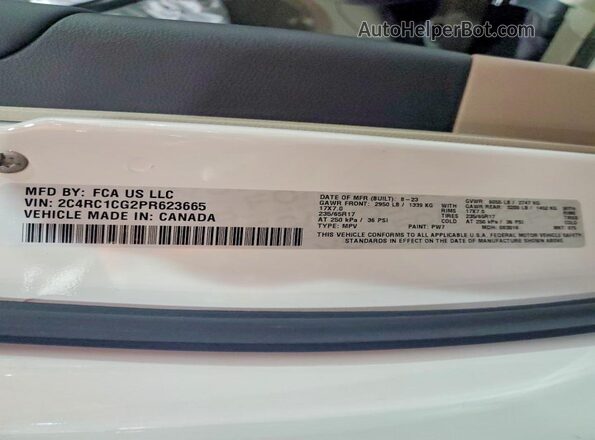 2C4RC1CG2PR623665 2023 CHRYSLER VOYAGER Белый Вид наклейки с VIN-кодом