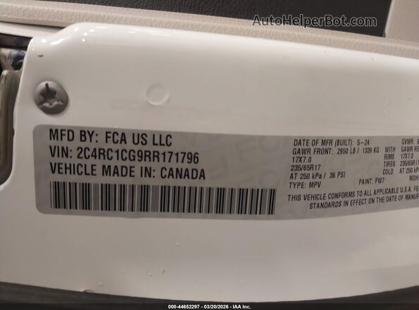 2C4RC1CG9RR171796 2024 CHRYSLER VOYAGER Белый Вид подкапотного пространства
