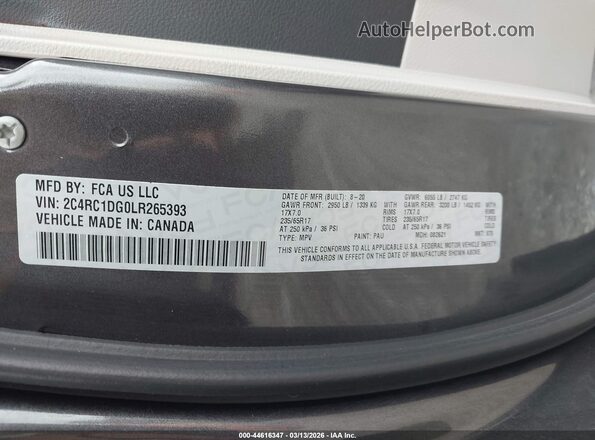 2C4RC1DG0LR265393 2020 CHRYSLER VOYAGER Серый Вид подкапотного пространства