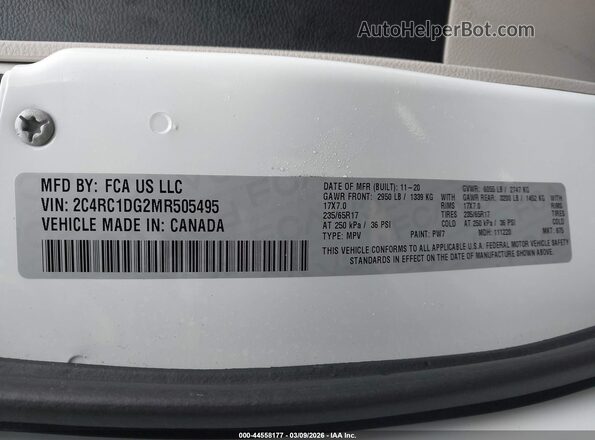 2C4RC1DG2MR505495 2021 CHRYSLER VOYAGER Белый Вид подкапотного пространства