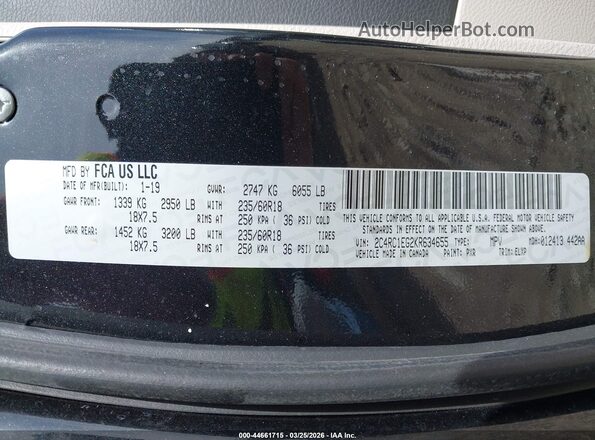 2C4RC1EG2KR634655 2019 CHRYSLER PACIFICA Black Vista del compartimento del motor
