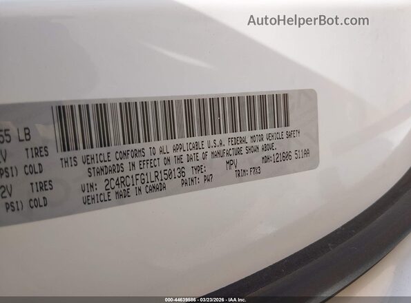 2C4RC1FG1LR150136 2020 CHRYSLER PACIFICA Белый Вид подкапотного пространства