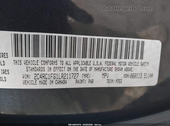 2C4RC1FG1LR211727 2020 CHRYSLER PACIFICA Dark Brown Вид подкапотного пространства