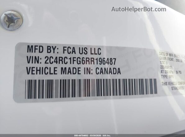 2C4RC1FG6RR196487 2024 CHRYSLER PACIFICA Белый Вид подкапотного пространства