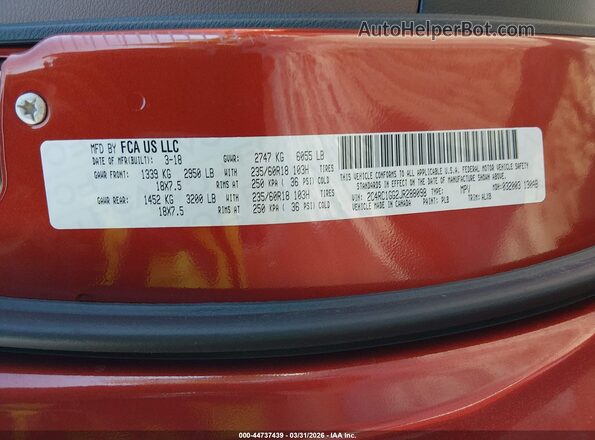 2C4RC1GG2JR288098 2018 CHRYSLER PACIFICA Оранжевый Вид подкапотного пространства