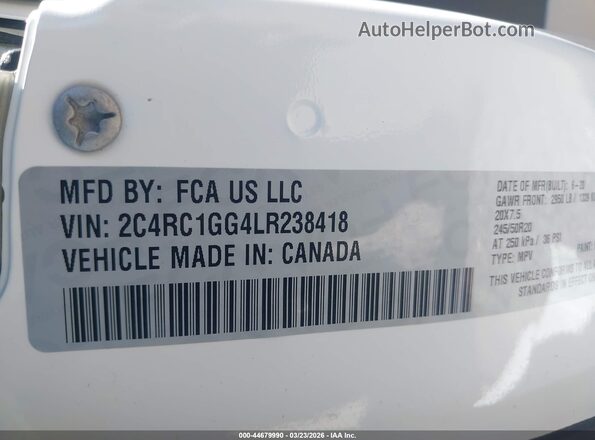 2C4RC1GG4LR238418 2020 CHRYSLER PACIFICA Белый Вид подкапотного пространства