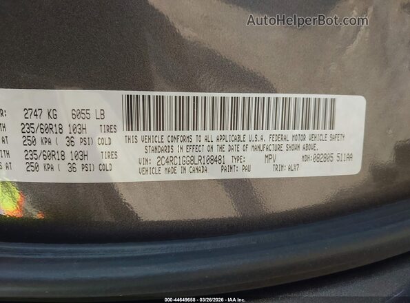 2C4RC1GG8LR108481 2020 CHRYSLER PACIFICA Gray Engine compartment view