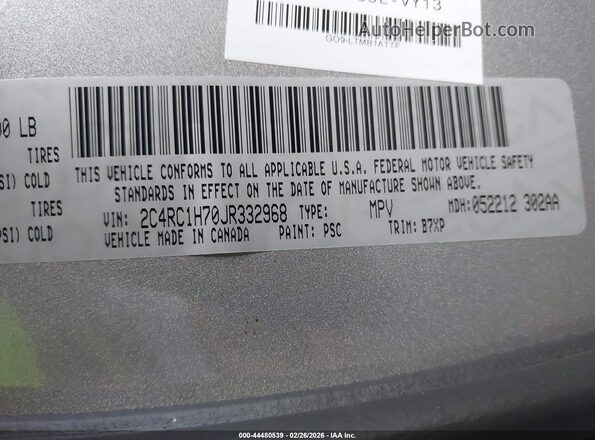 2C4RC1H70JR332968 2018 CHRYSLER PACIFICA Серебряный Вид подкапотного пространства
