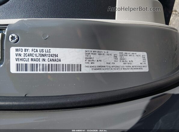 2C4RC1L70NR124294 2022 CHRYSLER PACIFICA Серый Вид подкапотного пространства