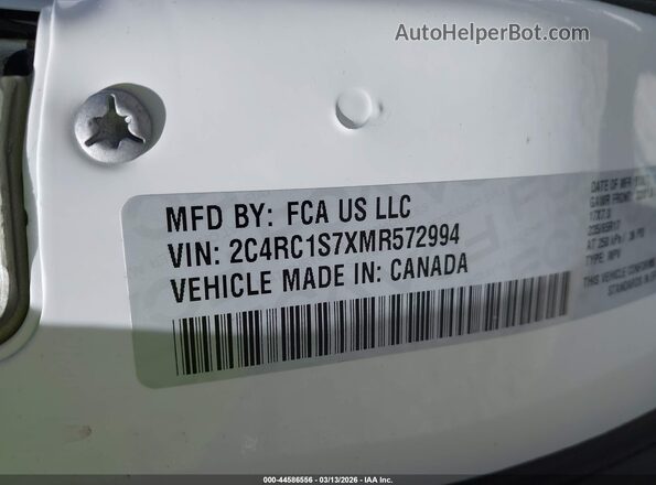 2C4RC1S7XMR572994 2021 CHRYSLER PACIFICA White Widok komory silnika