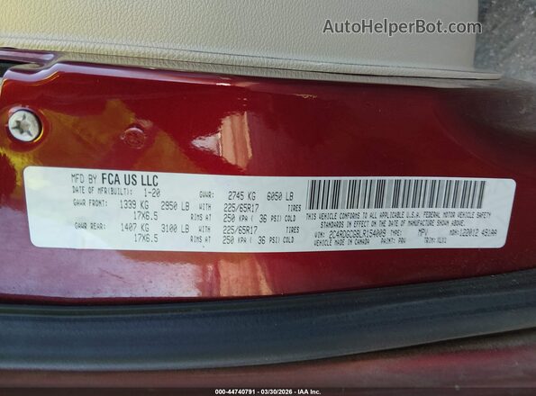 2C4RDGCG8LR154009 2020 DODGE GRAND CARAVAN Maroon Vista del compartimento del motor