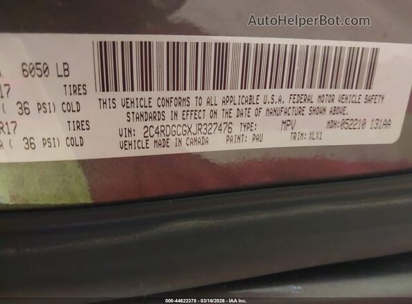 2C4RDGCGXJR327476 2018 DODGE GRAND CARAVAN Серый Вид подкапотного пространства