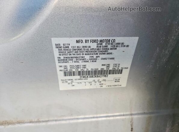 2FMGK5B82KBA27982 2019 FORD FLEX Silver Vista del compartimento del motor