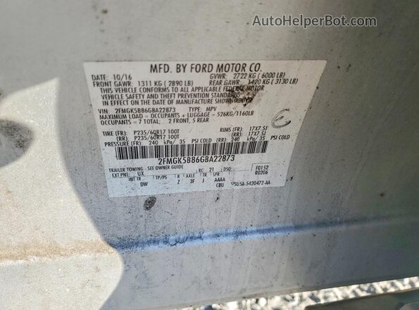 2FMGK5B86GBA22873 2016 FORD FLEX Серебряный Вид наклейки с VIN-кодом