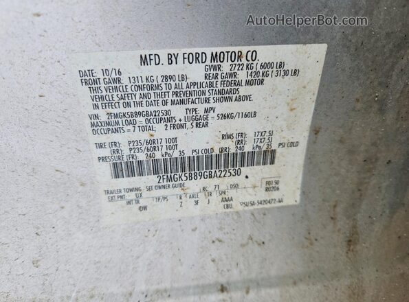 2FMGK5B89GBA22530 2016 FORD FLEX Серебряный Вид наклейки с VIN-кодом