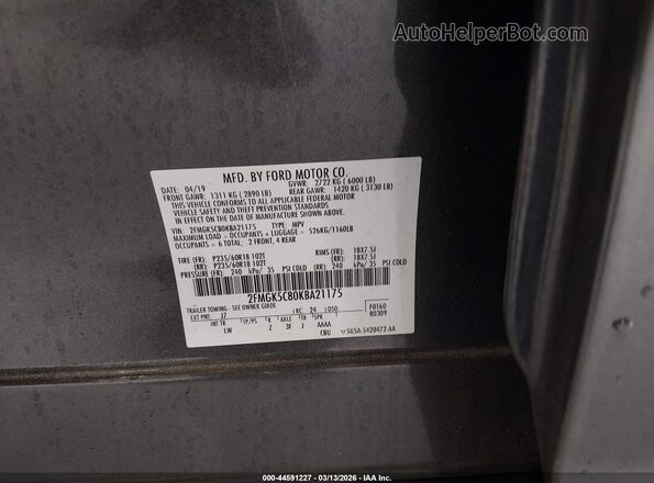 2FMGK5C80KBA21175 2019 FORD FLEX Gray Widok komory silnika