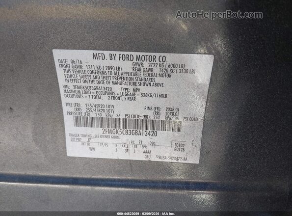 2FMGK5C83GBA13420 2016 FORD FLEX Черный Вид подкапотного пространства