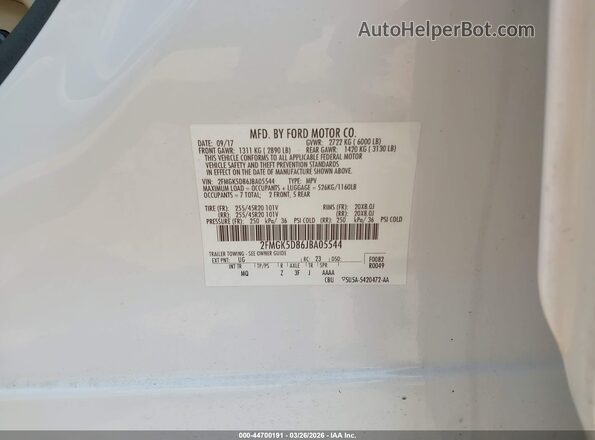 2FMGK5D86JBA05544 2018 FORD FLEX Белый Вид подкапотного пространства