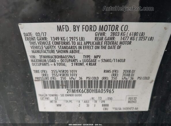 2FMHK6C80HBA05965 2017 FORD FLEX Черный Вид подкапотного пространства