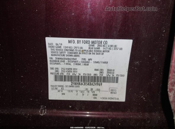 2FMHK6C85KBA24969 2019 FORD FLEX Burgundy Widok komory silnika