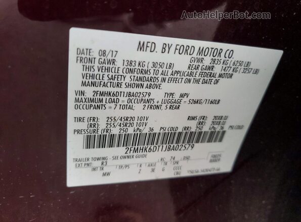 2FMHK6DT1JBA02579 2018 FORD FLEX Черный Вид подкапотного пространства