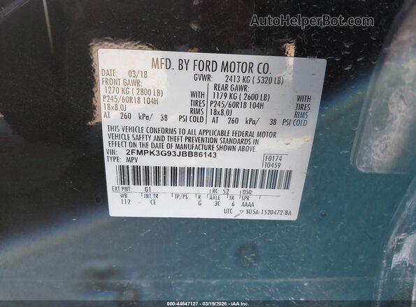 2FMPK3G93JBB86143 2018 FORD EDGE Черный Вид подкапотного пространства