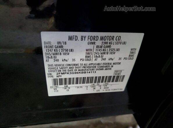 2FMPK3G96KBB14113 2019 FORD EDGE Черный Вид наклейки с VIN-кодом