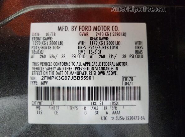 2FMPK3G97JBB55901 2018 FORD EDGE Серый Вид подкапотного пространства