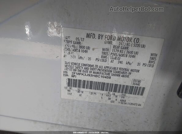 2FMPK3J93HBC10458 2017 FORD EDGE Белый Вид подкапотного пространства
