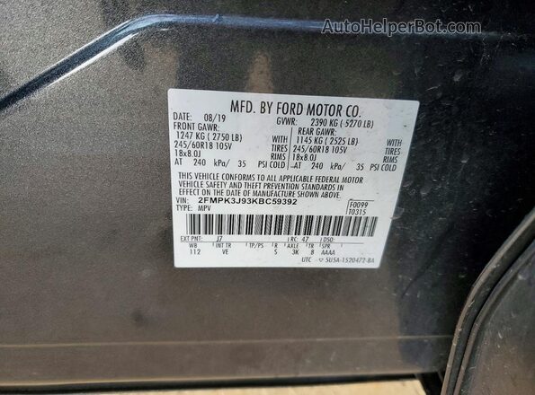 2FMPK3J93KBC59392 2019 FORD EDGE Gray 360 interior view