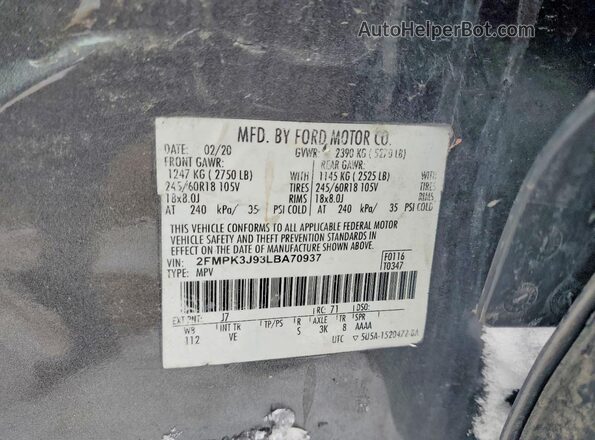 2FMPK3J93LBA70937 2020 FORD EDGE Серый Вид наклейки с VIN-кодом