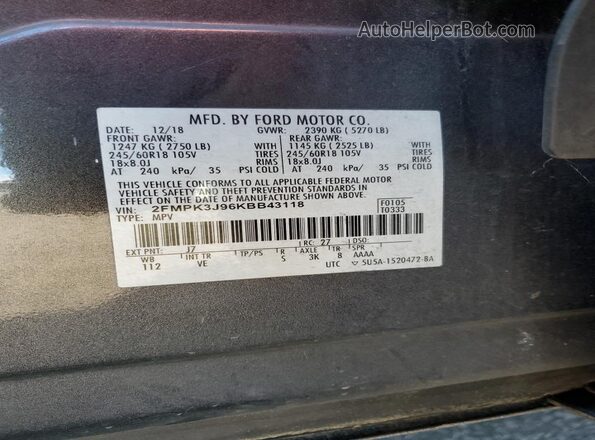2FMPK3J96KBB43118 2019 FORD EDGE Gray Widok komory silnika