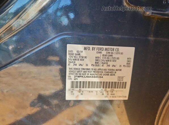2FMPK3J96KBB85384 2019 FORD EDGE Blue Widok wnętrza 360 stopni