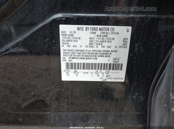 2FMPK3J99LBA57156 2020 FORD EDGE Черный Вид подкапотного пространства