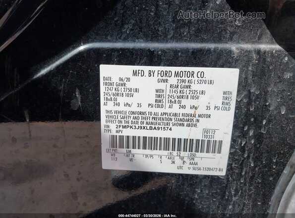 2FMPK3J9XLBA91574 2020 FORD EDGE Black Widok komory silnika