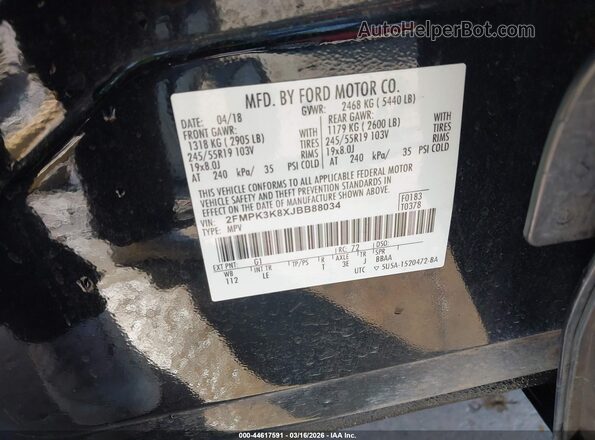 2FMPK3K8XJBB88034 2018 FORD EDGE Черный Вид подкапотного пространства