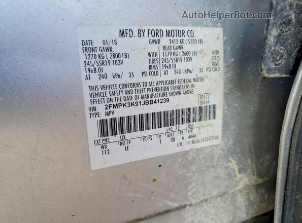 2FMPK3K91JBB41239 2018 FORD EDGE Серебряный Вид наклейки с VIN-кодом
