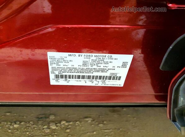 2FMPK4AP0KBB38419 2019 FORD EDGE Red Vista de la etiqueta del VIN