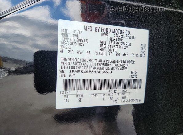 2FMPK4AP3HBB36673 2017 FORD EDGE Black Widok naklejki z numerem VIN