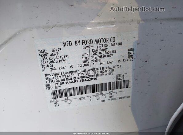 2FMPK4AP7RBA22810 2024 FORD EDGE Белый Вид подкапотного пространства