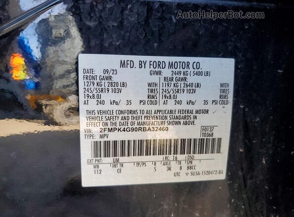 2FMPK4G90RBA32460 2024 FORD EDGE Black Vista interior de 360 grados