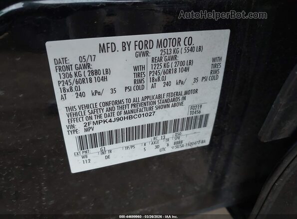 2FMPK4J90HBC01027 2017 FORD EDGE Черный Вид подкапотного пространства