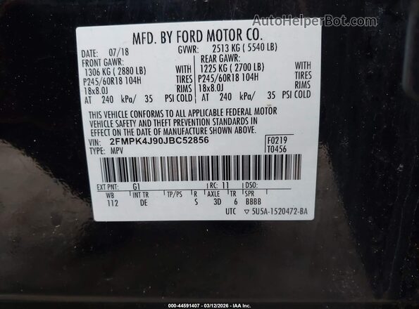 2FMPK4J90JBC52856 2018 FORD EDGE Black Vista del compartimento del motor