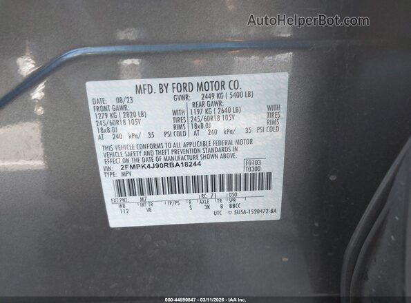 2FMPK4J90RBA18244 2024 FORD EDGE Gray Engine compartment view